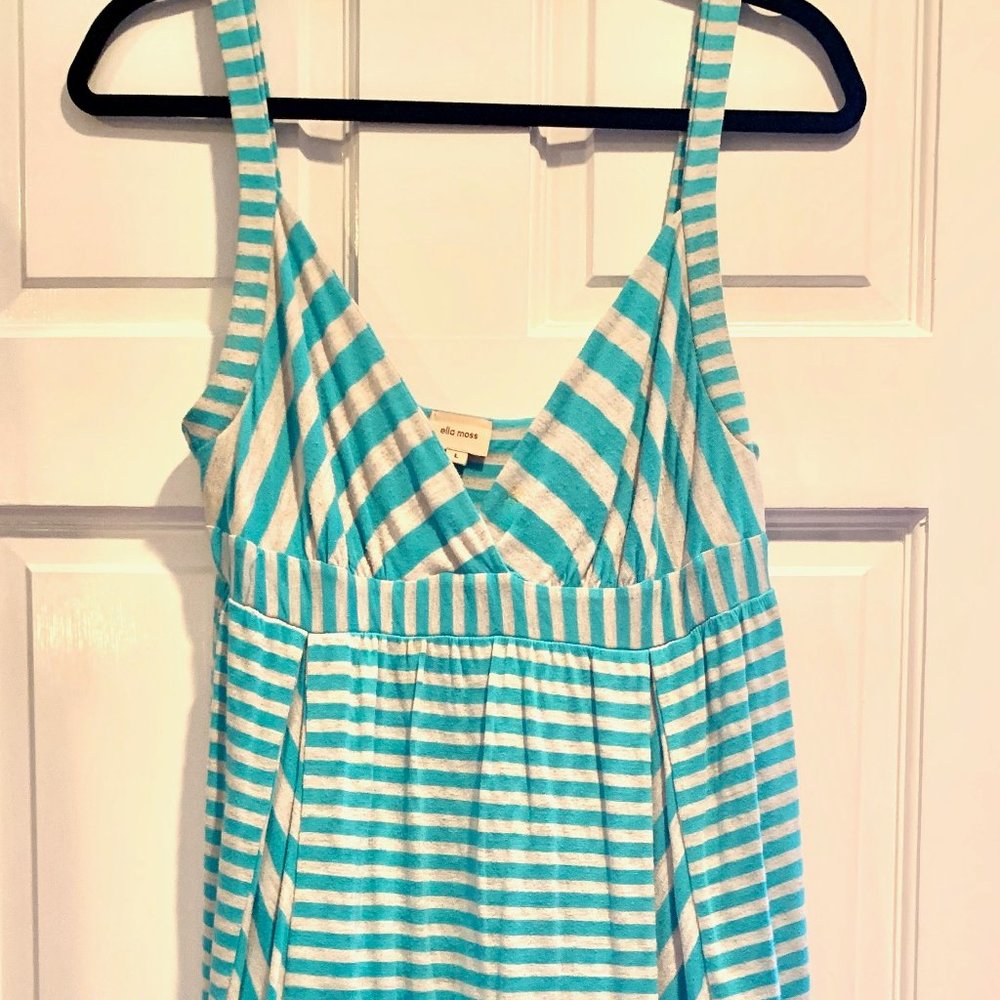 Ella Moss tan and blue striped Jersey knit dress